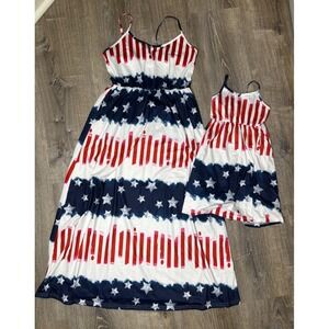 Pat Pat Women's Toddler Matching Sleeveless Dress Sz  Medium  2T Red Blue White